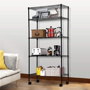 wire shelving unit storage 5 tier metal shelving unit nsf heavy duty shelves height adjustable garage shelving 14" w x 30" l x 60" h with wheels large steel commercial shelving black