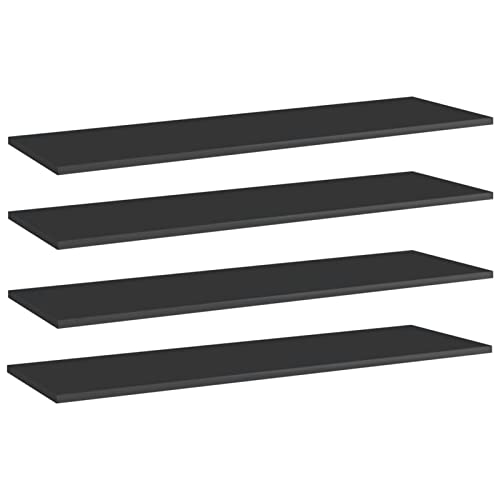 Tidyard 4 Piece Bookshelf Boards Chipboard Replacement Panels Storage Units Organizer Display Shelves High Gloss Black for Bookcase, Storage Cabinet 39.4 x 11.8 x 0.6 Inches (W x D x H)