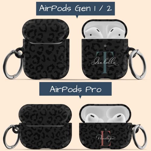 Artisticases Custom Leopard Monogram Initial Case Designed for AirPods Gen 1 & 2 / AirPods Pro Case, Cute Personalized Name Speckled Hard Cover with Free Keychain - Black