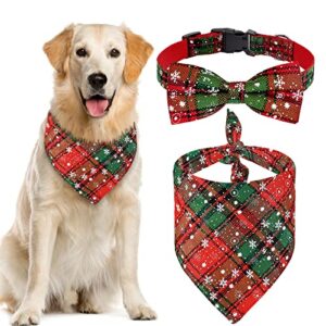 malier christmas dog bandana collar set plaid pattern dog scarf triangle bibs kerchief dog collars for cats dogs pets (small, green & black)