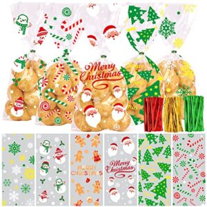 joicee 120pcs christmas cellophane candy bags, xmas cello treat goody bags with ties for christmas holiday party favors