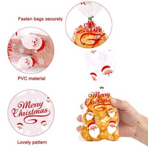 JOICEE 120PCS Christmas Cellophane Candy bags, Xmas Cello Treat Goody Bags with Ties for Christmas Holiday Party Favors