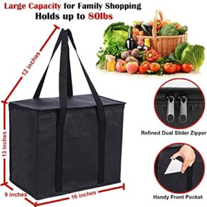 WOILIFE 4 Pack Insulated Grocery Bag, Reusable Shopping Bags for Groceries Heavy Duty, X-Large Insulated Cooler Bag for Food Delivery Collapsible with Strong Handle& Zipper