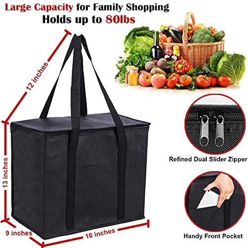 WOILIFE 4 Pack Insulated Grocery Bag, Reusable Shopping Bags for Groceries Heavy Duty, X-Large Insulated Cooler Bag for Food Delivery Collapsible with Strong Handle& Zipper