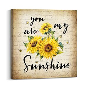 sunflower canvas wall art you are my sunshine inspirational quote sign for kitchen living room wall decor (12" x 12", sunflower)