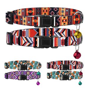 breakaway cat collar with bell - 2 pack safety tribal pattern geometric aztec print collars for cats kitten (tribal + geometric)