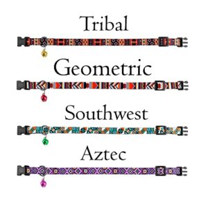 Breakaway Cat Collar with Bell - 2 Pack Safety Tribal Pattern Geometric Aztec Print Collars for Cats Kitten (Tribal + Geometric)