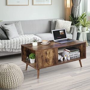 SUPER DEAL 2 Tier Wooden Coffee Table with Storage Shelf for Living Room, Modern Mid-Century Accent Furniture Rectangle Industrial Cocktail Table for Indoor Bedroom Apartment, 40 inch Rustic Brown