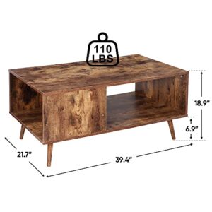 SUPER DEAL 2 Tier Wooden Coffee Table with Storage Shelf for Living Room, Modern Mid-Century Accent Furniture Rectangle Industrial Cocktail Table for Indoor Bedroom Apartment, 40 inch Rustic Brown