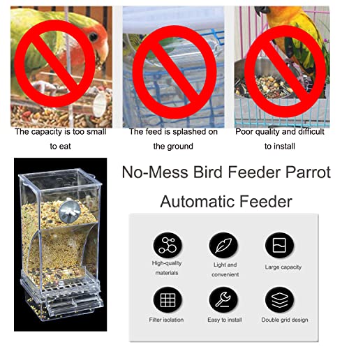 Automatic Bird Feeder,No Mess Bird Feeder,Bird Cage Feeder Bird Cage Accessories for Parakeet Canary Cockatiel Finch (Transparent)