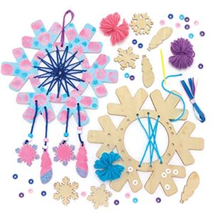 Baker Ross FE894 Snowflake Wooden Dream Catcher Craft Kits - Pack of 4, Make Your Own Wood Dream Catcher Kit, Christmas Art, and Craft for Kids to Make and Decorate