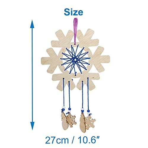 Baker Ross FE894 Snowflake Wooden Dream Catcher Craft Kits - Pack of 4, Make Your Own Wood Dream Catcher Kit, Christmas Art, and Craft for Kids to Make and Decorate