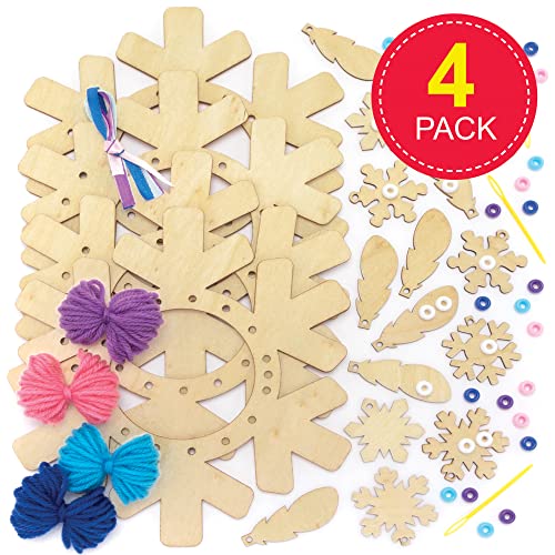 Baker Ross FE894 Snowflake Wooden Dream Catcher Craft Kits - Pack of 4, Make Your Own Wood Dream Catcher Kit, Christmas Art, and Craft for Kids to Make and Decorate