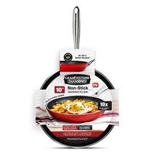 granite stone coated nonstick frying pan - 10 inch frying pan nonstick pan skillets nonstick non stick pan cooking pan fry pan skillet large frying pan, 100% pfoa free, oven & dishwasher safe - red