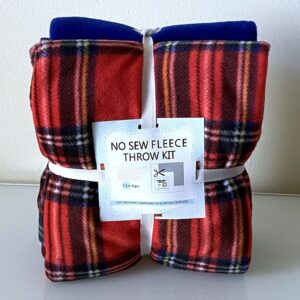 stewart plaid red anti-pill no-sew throw fleece fabric kit (50x60)