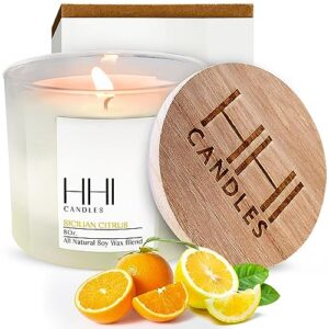 sicilian citrus scented candle by hhi candles | a blend of fresh orange, lemon, & eucalyptus| 1 wick soy scented candles for home| luxury soy candle gifts for women (8 ounces)