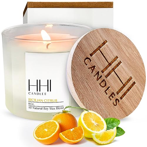 Sicilian Citrus Scented Candle by HHI Candles | A Blend of Fresh Orange, Lemon, & Eucalyptus| 1 Wick Soy Scented Candles for Home| Luxury Soy Candle Gifts for Women (8 Ounces)