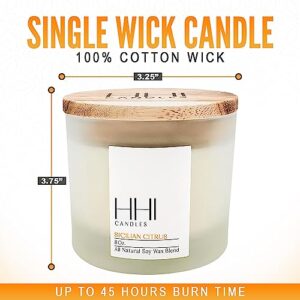 Sicilian Citrus Scented Candle by HHI Candles | A Blend of Fresh Orange, Lemon, & Eucalyptus| 1 Wick Soy Scented Candles for Home| Luxury Soy Candle Gifts for Women (8 Ounces)