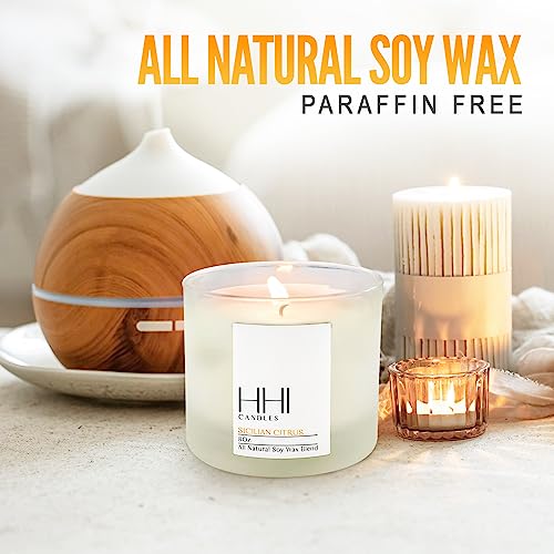 Sicilian Citrus Scented Candle by HHI Candles | A Blend of Fresh Orange, Lemon, & Eucalyptus| 1 Wick Soy Scented Candles for Home| Luxury Soy Candle Gifts for Women (8 Ounces)