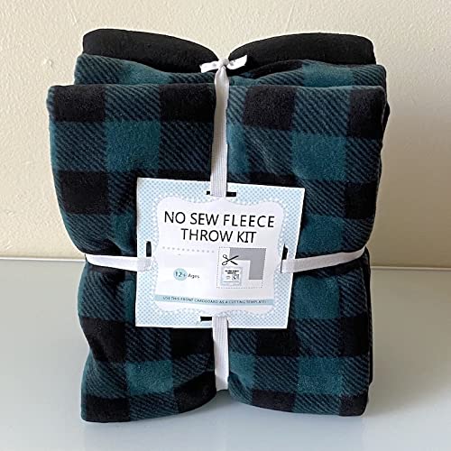 Buffalo Plaid Green Anti-Pill No-Sew Throw Fleece Fabric Kit (50x60)