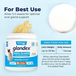 Glandex Feline Anal Gland Fiber Supplement Powder for Cats with Digestive Enzyme, Probiotics and Pumpkin, Vet Recommended for Healthy Bowels - Tuna Flavored 4.0 oz, Scoop Included