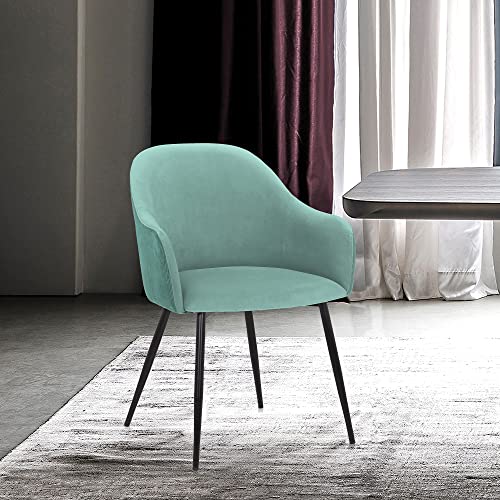 Armen Living Pixie Fabric Dining Room Chair with Black Metal Legs, 18" Seat Height, Teal