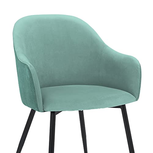 Armen Living Pixie Fabric Dining Room Chair with Black Metal Legs, 18" Seat Height, Teal