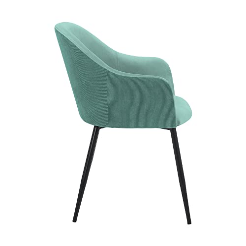 Armen Living Pixie Fabric Dining Room Chair with Black Metal Legs, 18" Seat Height, Teal