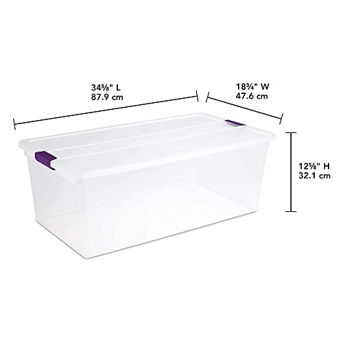 Sterilite 110 Qt ClearView Latch Storage Box, Stackable Bin with Latching Lid, Plastic Container Organize Clothes in Closet, Clear Base, Lid, 8-Pack