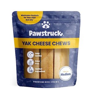 pawstruck himalayan yak dog chew pet food (3-4 oz. pieces, 3 pack) natural yak & cow milk/cheese from himalayas long-lasting, jumbo treat for dog, best thick chew stick, 4 ounces