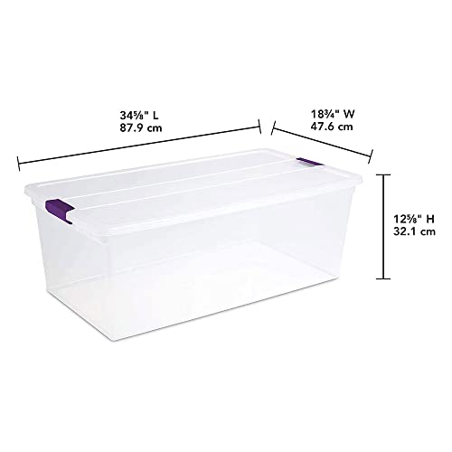 Sterilite 110 Qt ClearView Latch Storage Box, Stackable Bin with Latching Lid, Plastic Container Organize Clothes in Closet, Clear Base, Lid, 16-Pack