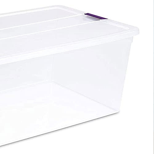 Sterilite 110 Qt ClearView Latch Storage Box, Stackable Bin with Latching Lid, Plastic Container Organize Clothes in Closet, Clear Base, Lid, 16-Pack