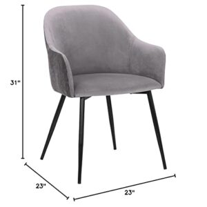 Armen Living Pixie Fabric Dining Room Chair with Black Metal Legs, 18" Seat Height, Grey