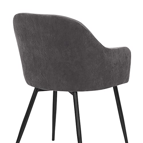 Armen Living Pixie Fabric Dining Room Chair with Black Metal Legs, 18" Seat Height, Grey