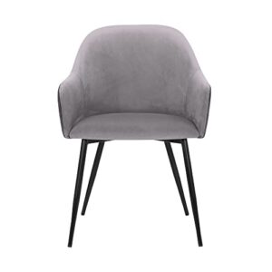 Armen Living Pixie Fabric Dining Room Chair with Black Metal Legs, 18" Seat Height, Grey