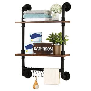 KES Bathroom Shelves Industrial Pipe Shelving Pipe Shelves 19-Inch Shelves with Bar for Bathroom Wall Rustic Farmhouse Industrial 2 Tier Iron Wall Mounted Black, BTR501S48-BK