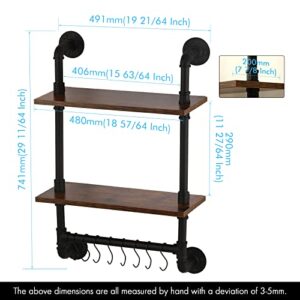 KES Bathroom Shelves Industrial Pipe Shelving Pipe Shelves 19-Inch Shelves with Bar for Bathroom Wall Rustic Farmhouse Industrial 2 Tier Iron Wall Mounted Black, BTR501S48-BK