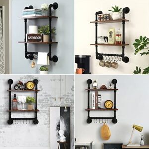 KES Bathroom Shelves Industrial Pipe Shelving Pipe Shelves 19-Inch Shelves with Bar for Bathroom Wall Rustic Farmhouse Industrial 2 Tier Iron Wall Mounted Black, BTR501S48-BK