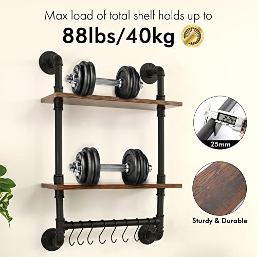 KES Bathroom Shelves Industrial Pipe Shelving Pipe Shelves 19-Inch Shelves with Bar for Bathroom Wall Rustic Farmhouse Industrial 2 Tier Iron Wall Mounted Black, BTR501S48-BK