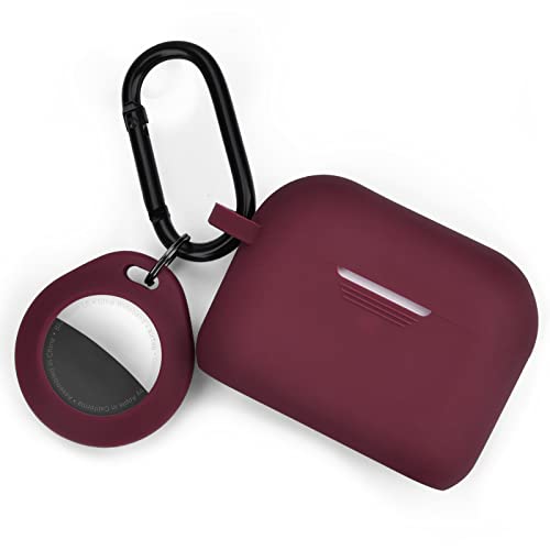 AIRSPO Compatible with Airpods Pro Case and AirTag Case Cover with Keychain Silicone Protective Skin Cover with Keychain（Burgundy）