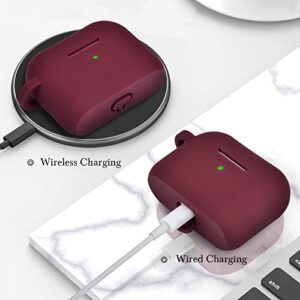 AIRSPO Compatible with Airpods Pro Case and AirTag Case Cover with Keychain Silicone Protective Skin Cover with Keychain（Burgundy）