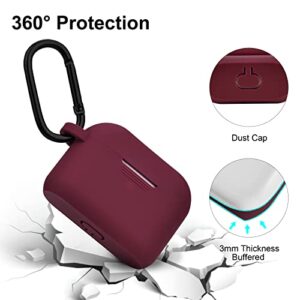 AIRSPO Compatible with Airpods Pro Case and AirTag Case Cover with Keychain Silicone Protective Skin Cover with Keychain（Burgundy）