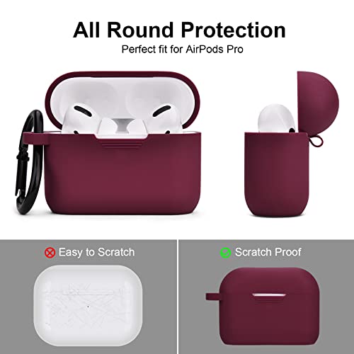 AIRSPO Compatible with Airpods Pro Case and AirTag Case Cover with Keychain Silicone Protective Skin Cover with Keychain（Burgundy）