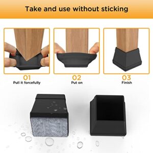 16 PCS Square Chair Leg Floor Protector, Silicone Chair Leg Cover, Furniture Leg Protectors with Felt, Mobile Table Leg pad, Protect The Floor from Scratches.1 1/2 in Black.