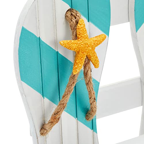 Okuna Outpost Nautical Hooks with Shelf, Decorative Starfish Slippers, Wall Hanging Decor with 3 Hooks (8 x 3 x 11 Inches)