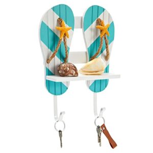 Okuna Outpost Nautical Hooks with Shelf, Decorative Starfish Slippers, Wall Hanging Decor with 3 Hooks (8 x 3 x 11 Inches)