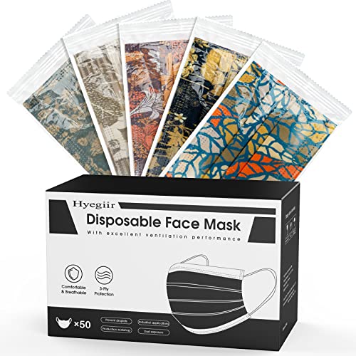 50 Pack Flower Summer Print Individually Wrapped Adult Disposable Face Masks,3-Ply Non-woven Breathable Face Masks with Designs, for Mouth and Nose Protection Dust