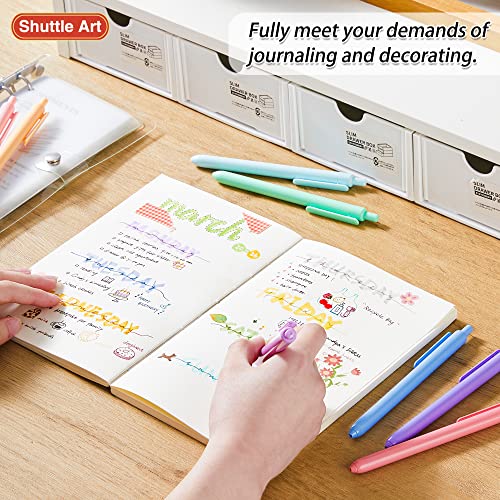 Shuttle Art Colored Retractable Gel Pens, 8 Pastel Ink Colors, Cute Pens 0.5mm Fine Point Quick Drying for Writing Drawing Journaling Note Taking School Office Home