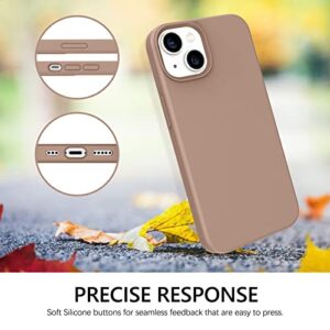 GUAGUA Compatible with iPhone 13 Case 6.1 Inch Liquid Silicone Soft Gel Rubber Slim Thin Microfiber Lining Cushion Texture Cover Shockproof Protective Phone Case for iPhone 13 Khaki