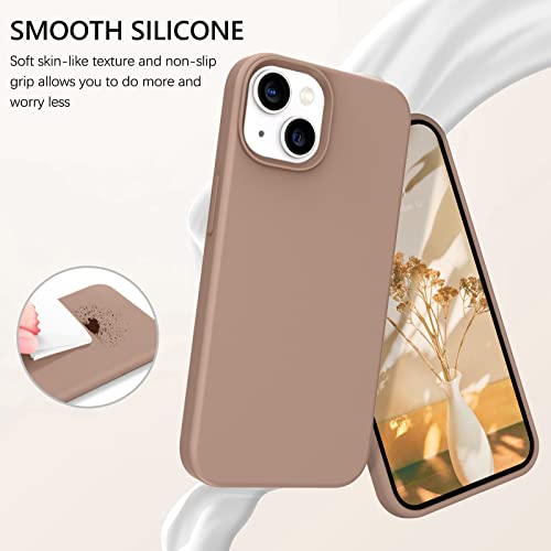 GUAGUA Compatible with iPhone 13 Case 6.1 Inch Liquid Silicone Soft Gel Rubber Slim Thin Microfiber Lining Cushion Texture Cover Shockproof Protective Phone Case for iPhone 13 Khaki